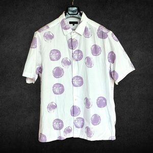 Ted Baker London Purple Dotted White Collared Button-up Shirt Short Sleeves Size
